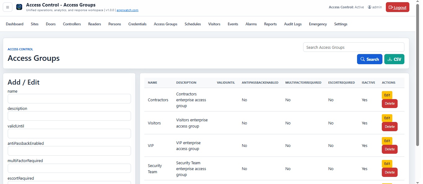 Access Control Access Groups screenshot